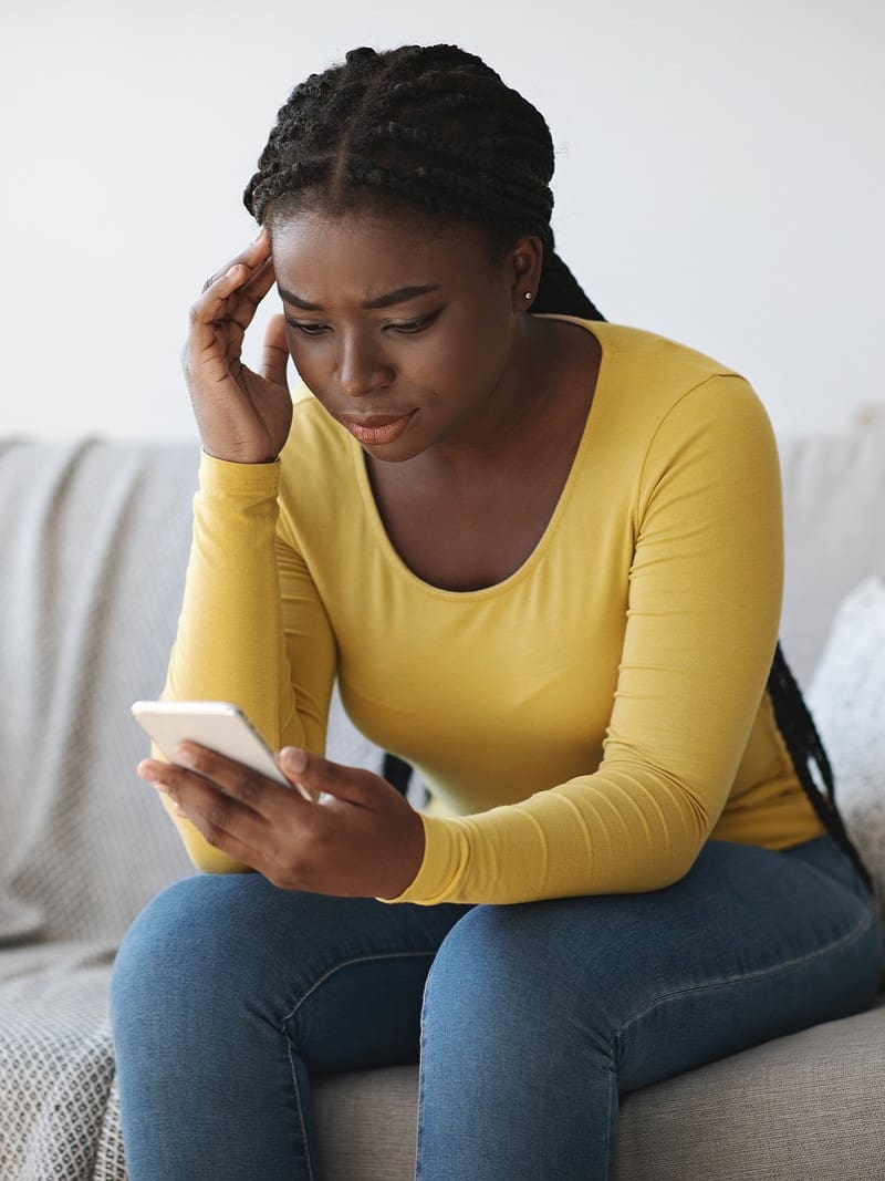 A woman searching "Can I Order the Abortion Pill Online?"
